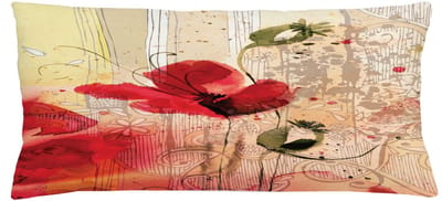 ABAKUHAUS Kussenhoes Klaproosbloemen – Retro Beige/Rood – Tweezijdig bedrukt, Rits, 40x90 cm