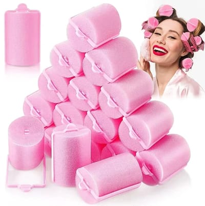 BukkitBow - Luxe Krulspelden Set - 10 Delige Spons Haarkrullers - Foam en Plastic Haarrollers voor Krullen en Golvend Haar - Roze