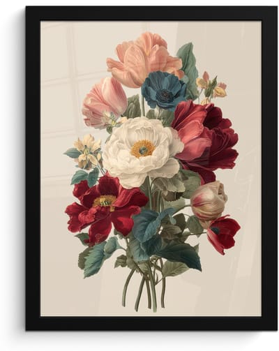 Poster in lijst - Fotolijst 30x40 cm - Posters - Boeket - Warme tinten - Elegant - Posterlijst zwart - Decoratie - Wanddecoratie woonkamer - Muurdecoratie slaapkamer