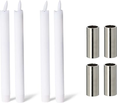 Set van 2 zilveren kaarsenhouders 2,5 x 5 cm premium LED-kaarsen echte was flikkerend effect kerstdecoratie kaarsenhouder magneet metaal adventskrans scandinavisch chique tafelkaarsen kaarsenhouder