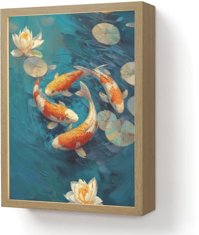 Wandlamp 30x40 cm - Oplaadbaar - Vissen - Waterlelies - Oranje - Water - Wandlampen binnen woonkamer - Slaapkamer lamp - Decoratieve nachtlamp - Vloerlamp draadloos