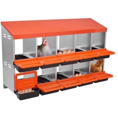 VEVOR Legnest met 10 Compartimenten, Oprolbaar metalen Nest met Beschermende Opvangdeksels, Oprolbare Legbox, Kippennest, Ideaal voor Kippen, Eenden, Hanen en Ander Pluimvee, 1320x525x790 mm
