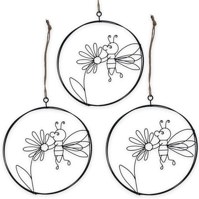 Dailygoods- Hangornamenten 3-delige set - Decoratie woonkamer - Decoratie kamer - Decoratieve ornamenten - Zwart - Ø 17 cm