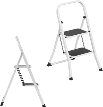 Vouwladder met 2 Treden en Brede Pedalen - Stabiele Antislip Trapladder