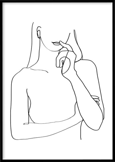 Poster Line Art Think - 30x40 cm met Fotolijst - Line art poster - Abstracte poster - Ingelijst - WALLLL
