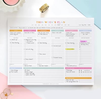 Weekplanner Afscheurbaar 52 Vel - Notitieblok voor Werk, School en Projecten - 21,6 x 28,9 cm