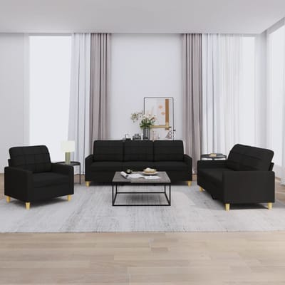 vidaXL - 3-delige - loungeset - met - kussens - stof - zwart