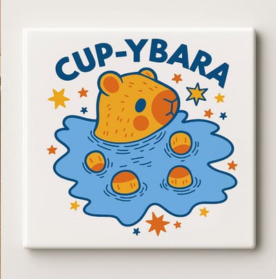 Cup-ybara Grappige Capibara Tegel – 15x15cm Keramische Wanddecoratie – Schattig Dierontwerp voor Badkamer, Keuken of Kinderkamer Decoratie
