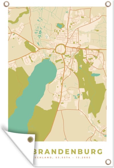 Muurdecoratie Kaart - Neubrandenburg - Stadskaart - Plattegrond - Vintage - 120x180 cm - Tuinposter - Tuindoek