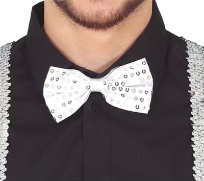 Fiestas Guirca Carnaval verkleed vlinderstrikje - glitter pailletten - zilver - polyester - unisex