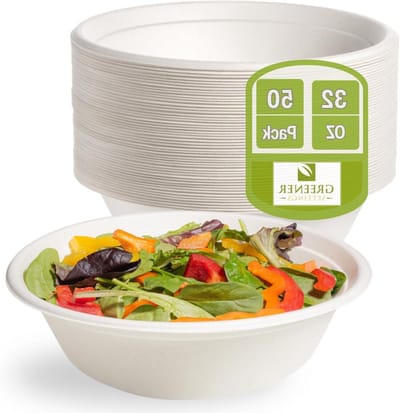 Papieren wegwerpkommen [50 stuks] - composteerbare soepkommen van 32 ounce, zware natuurlijke bagasse, milieuvriendelijk en biologisch afbreekbaar, plantaardig, warm/koud voedsel