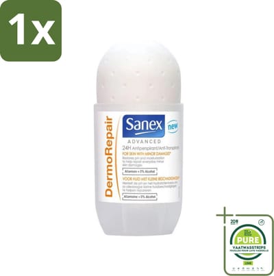 1 x Sanex Advanced - Dermo Repair - Deodorant Roller - 24h Anti-Transpirant - 0% Alcohol - 50 ml - 24 Uur Deodorant - Anti-transpirant - Huidherstellende Deodorant - Sanex Advanced Dermo Repair - Deodorant Roller
