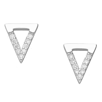 EAR IT UP - Oorbellen - Driehoek - Push back oorknopjes - Gerhodineerd 925 sterling zilver - Zirkonia - Pavézetting - 9 x 7 mm - 1 paar