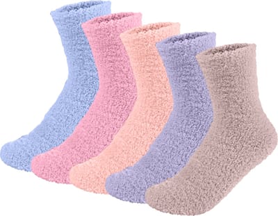 Malinsi® Fluffy Sokken Dames - 5 Paar Leuke Kleuren - One Size maat 36-41 - Huissokken - Badstof - Dikke Wintersokken - Cadeau voor haar - Housewarming - Verjaardag - Slofsokken Vrouw