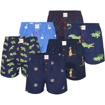 Phil & Co Geweven Wijde Boxershorts Heren 6-Pack Multipack met Print - Maat M - Losse boxershort heren