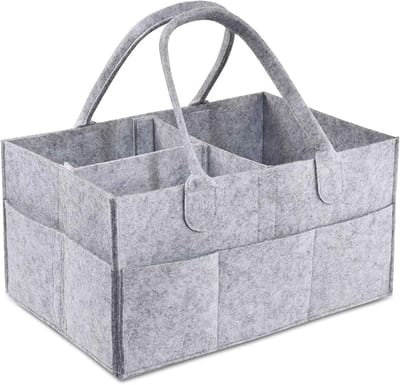 Famanu – Opbergmand voor pasgeborenen - luiertafel-organizer - opvouwbare vilten tas - luierorganizer voor kinderen - mand - babyluierorganizer - grijs
