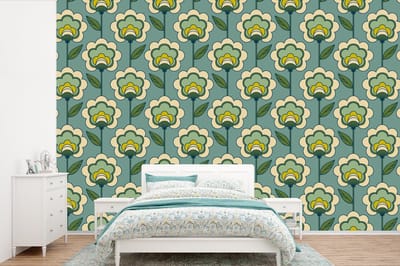 Behang - Fotobehang Retro - Design - Jaren 70 - Bloem - Breedte 360 cm x hoogte 240 cm