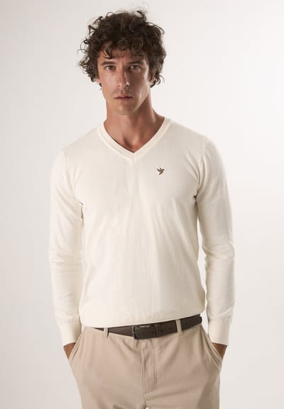 Felix Hardy Trui Met V-Hals - 100% Katoen Heren Ecru - M