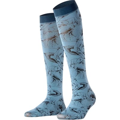 FALKE Rose Brush gedessineerd materiaal halfdoorzichtig 40 DEN kniekousen dames blauw - maat 35-38