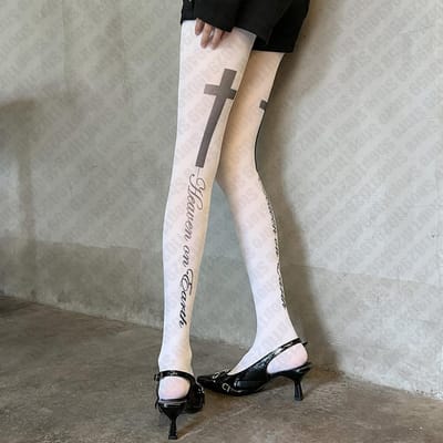 Bas Y2K Cosplay Sexy Shoopy Mi-hauts Bas Emo Pour Femmes Fétiche Bas Longs Femme Lolita Gothique Collants Punk One Size gray
