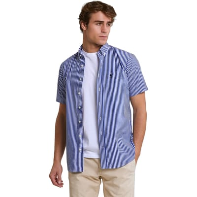 River Woods Custom Fit Striped Performance Stretch Shirt Short Sleeves B Maat: S | Casual Overhemden Outlet | Heren | Blauw