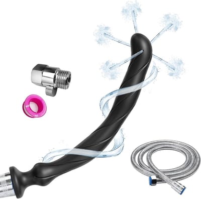 Shower en Kneedmaskerset met 5-Gat Sprayer, Flexibele Siliconen Slang en Comfortabele Mondstuk voor Dames en Heren, Ideaal voor Thuisgebruik en Ontspanning, 27 cm + 150 cm Slang