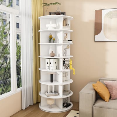 DESMIU Schoenenkast - 360 Graden Draaibaar Schoenenrek Met 7 Niveaus - Vrijstaand Voor Smalle Ruimtes - Kunststof - 60x60x161 Cm - Wit