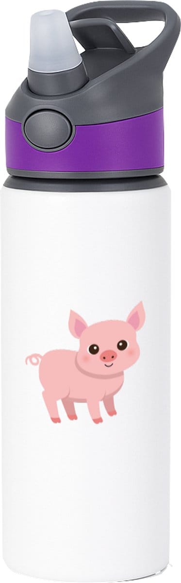 Hacebo® - Varkens waterfles met rietje paars - Varken - Dieren liefhebbers - Kinderboerderij - zoogdier - water fles - 650ML