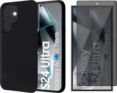 Hoesje geschikt voor Samsung Galaxy S24 Ultra - Privacy Screenprotector Volledig Dekkend Glas - Mat Back Case Zwart