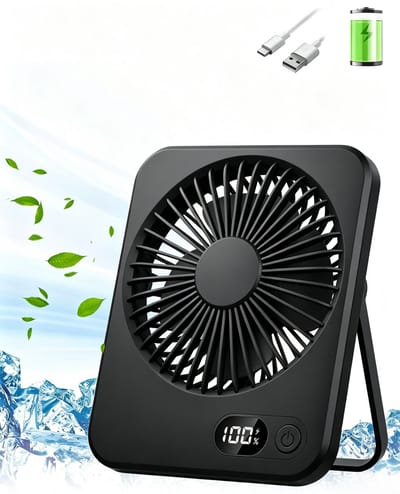 Mini Ventilator - Draagbare Tafelventilator met Oplaadbare 1200mAh-batterij - 5 Standen - met Digitale Batterijweergave - Stille Koelventilator - zwart