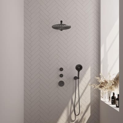 Brauer Gunmetal Edition Thermostatische Regendoucheset Inbouw - Hoofddouche 30 cm - Rechte Wandarm - Handdouche 3 Standen - Doucheslang - Wandaansluitbocht - Gunmetal