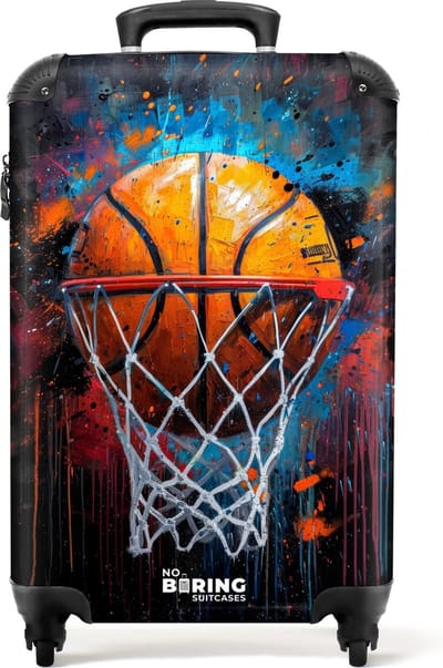 NoBoringSuitcases.com® - Handbagage koffer lichtgewicht - Reiskoffer trolley - Basketbal omringd door graffiti - Rolkoffer met wieltjes - Past binnen 55x40x20 en 55x35x25