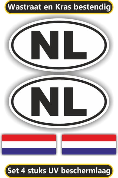 Jerma - NL vlag - Auto -Sticker - 2x ovaal 13x7 cm - 2st 7x2.5 cm - Vinyl - Zelfklevend -Duurzaam