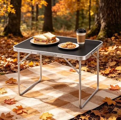 MIVRAY Campingtafel - Ultralichte Opvouwbare Tafel Met Handgreep - Voor Kamperen Picknick En Vissen - Aluminium MDF Zwart - 70x50x60 Cm