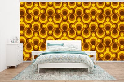 Behang - Fotobehang Patronen - Retro - Bruin - Geel - Breedte 500 cm x hoogte 280 cm