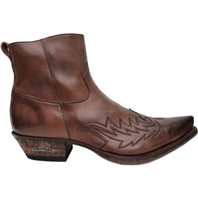 Sendra Boots 11783C Cuervo kastanje Handgemaakt Heren Cowboy Western Enkellaars Spitse Neus Lederen Zool Ritssluiting Schuine Hak Echt Leer Maat 42