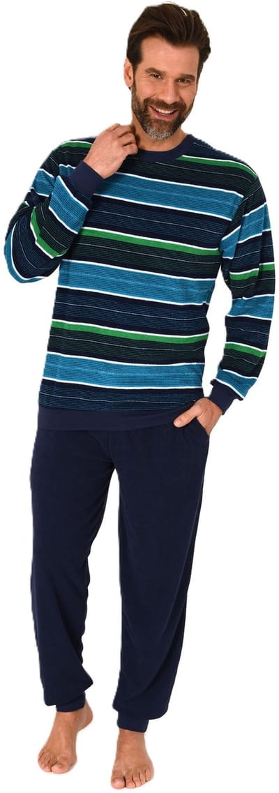 Heren pyjama in badstof met manchetten in een stijlvolle blokstreep-look - ook in oversize
