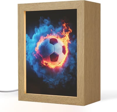 Nachtlampje 15x20 cm - Kinder lampje - Voetbal - Vuur - IJs - Blauw - Tafellamp kinderkamer - Slaapkamer lamp - Bedlamp kinderen - Kinderlampje stopcontact - Wandlamp babykamer - Nachtlampjes