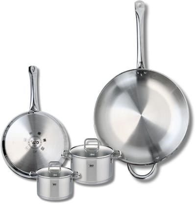 Set van 2 Koekenpannen 24 en 32 cm en 2 kookpotten 12 en 14 cm Elo Profi Citrin