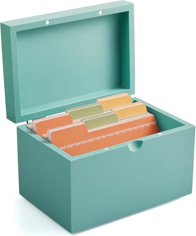 Kaarthouder Houten - Notitiekaarten Box - Organiseren Thuis - Handgemaakt Massief Hout - 3x5 Inch - Turquoise