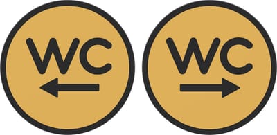 12,5 cm Rond 2 bordjes WC met pijl Goud - Zwart | PLA toilet bordjes | 125 mm rond 3 mm dik | Goud Zwart | Bio plastic