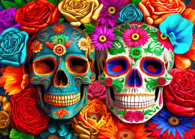 1000 Stukjes Puzzel voor Volwassenen - Kleurrijke Bloemen en Schedels