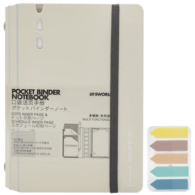 Dailygoods - Notitieboek, A7, oplaadbaar, met elastiek en macaron, praktische organizer met 6 ringen, pennenhouder en vak voor kantoor, reizen, school en persoonlijke planning