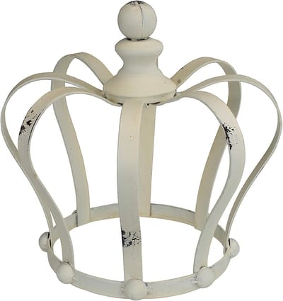 Decoratieve Metalen Kroon in Antiek Wit voor Tuin - Shabby Chic 24 x 26 cm - Ideaal voor Planten en Tuinversiering