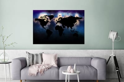 Aluminium schilderij 120x80 cm - Wanddecoratie metaal - Wereldkaart - Zwart - Graffiti - Metalen muurdecoratie woonkamer - Decoratie industrieel - Foto op dibond - Industriële accessoires slaapkamer