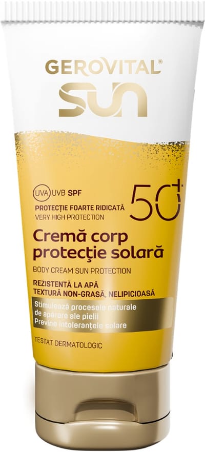 Gerovital Sun Zonnebrandcrème Lichaam SPF50+ 150 ml - Zeer Hoge UVA/UVB Bescherming - Voor Gevoelige Huid - Waterbestendig - Hydraterend