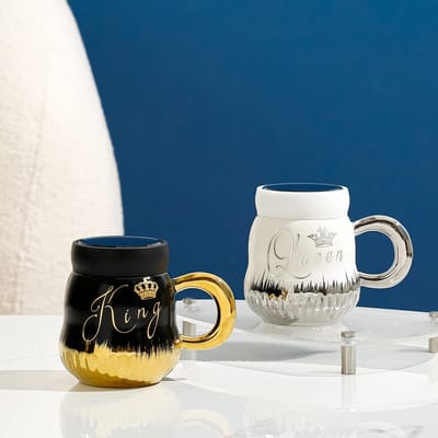 Creatieve Kop van Keramiek in Scandinavische Stijl Licht Luxe Mok met Deksel Hoogwaardige Koffiekop Buitenlandse Handel Kop 401—500ml white