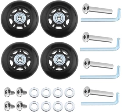 Dailygoods- Bagagerollen 60 mm - 2 Sets Vervangende Wielen - Rubber/Metaal - Assen 36 mm - Slijtvast - Flexibel Draaibaar - Trolleywielen