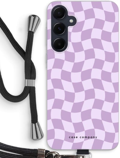 Case Company® - Hoesje met koord geschikt voor Samsung Galaxy A55 hoesje met Koord - Grid Paars - Telefoonhoesje met Zwart Koord - Bescherming aan alle Kanten en Over de Schermrand
