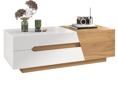 Uittrekbare Salontafel - Woonkamermeubel - Bijzettafel met Kleurenblok - MDF - Zwart/Wit